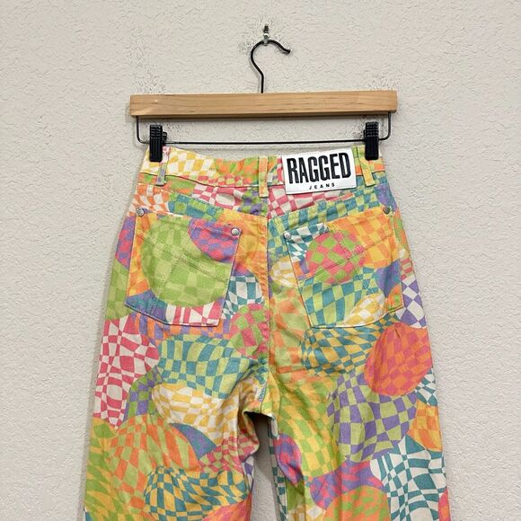 THE RAGGED PRIEST Sensory Dad Jeans Colorful Checkered Hippie Retro - Picture 8 of 16